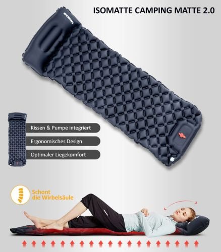 Isomatte Camping Matte Kissen und Pumpe integriert 8 Farben