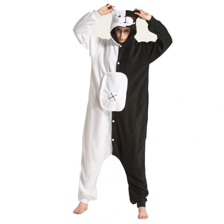 Bad Bear schwarzweisser Bär Monokuma Jumpsuit Schlafanzug Pyjama Kostüm Onesie